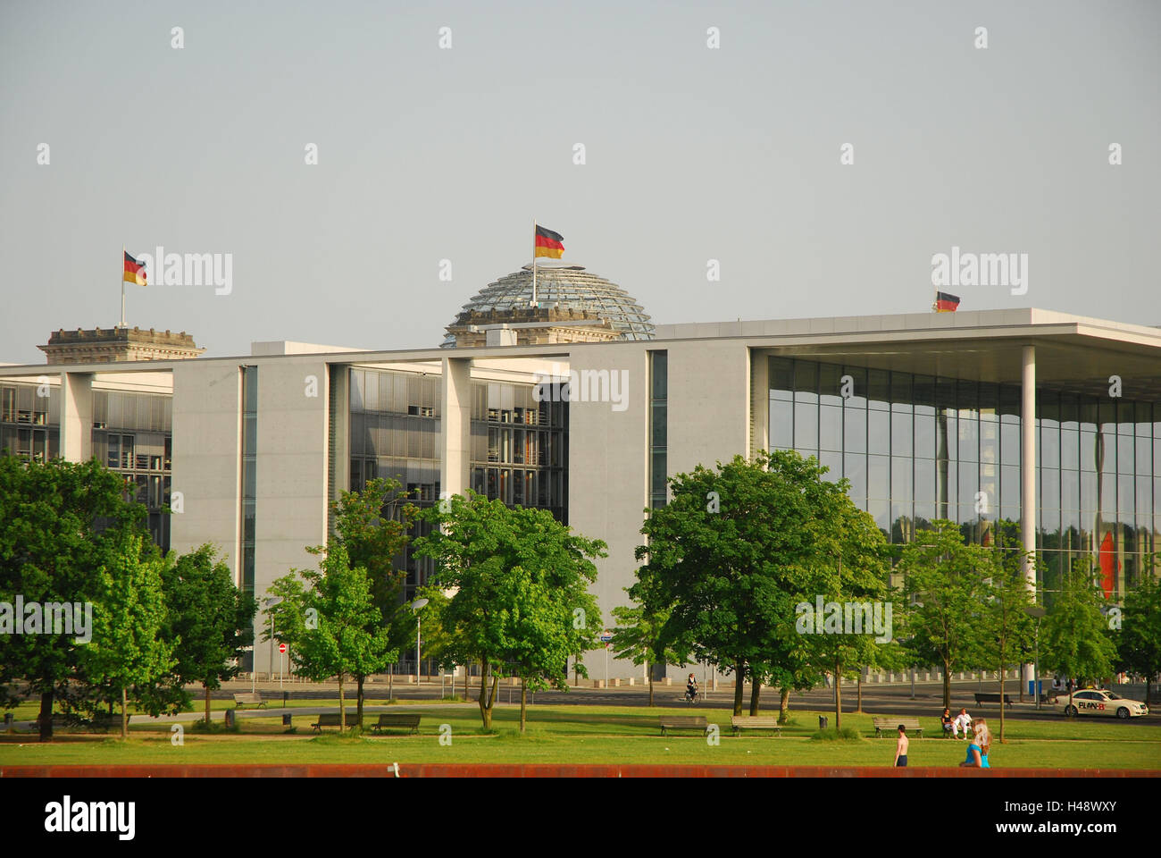 Germany, Berlin, government district, building, Reichstag dome, flags ...