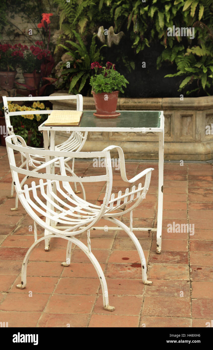 Terrace, table, chairs, weathered, Stock Photo