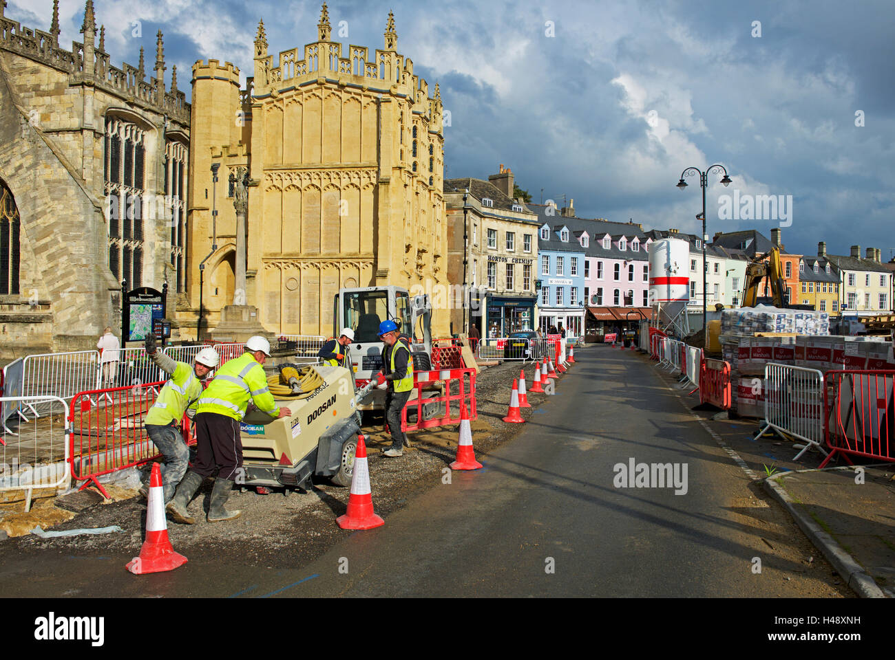 Repaving work going on in Cirencester, Gloucester, England UK Stock Photo