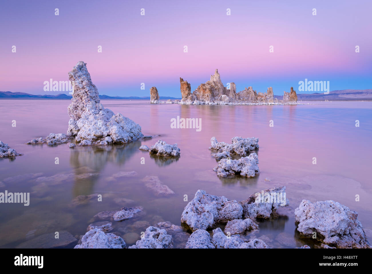 Tufa Towers on Mono Lake at sunset, California, USA. Autumn (October) 2014. Stock Photo