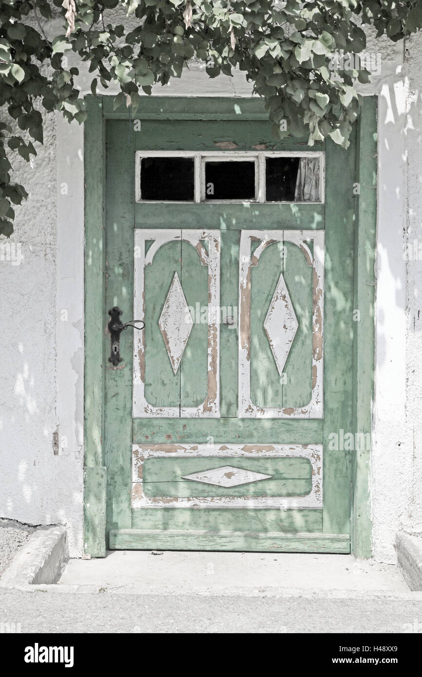 Front door, old, faded, green Stock Photo Alamy