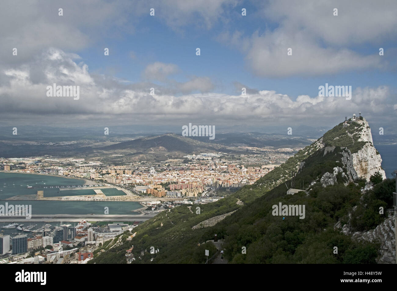 Gibraltar, Gibraltar rock, town of Gibraltar, Costa del Sol, Algeciras, Bahia de Algeciras, Stock Photo