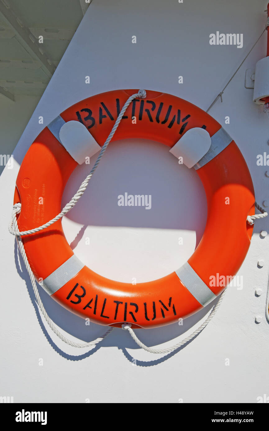 Lifebelt on the ferry Baltrum l, Stock Photo