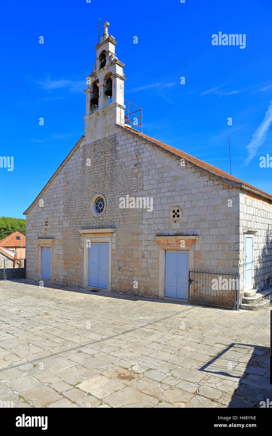 St Laurence Church, Vrboska, Hvar Island, Croatia, Dalmatia, Dalmatian Coast, Europe. Stock Photo
