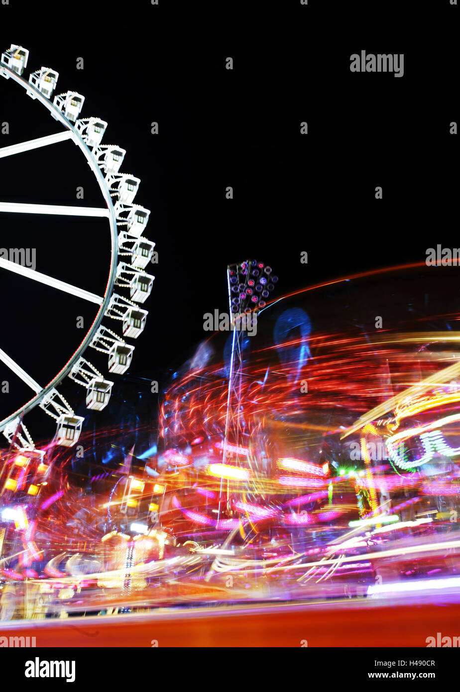 CATHEDRAL, carousel, amusement ride, motion, dynamic, light tracks, fair, Heiliggeistfeld, Hanseatic City Hamburg, Germany, Stock Photo