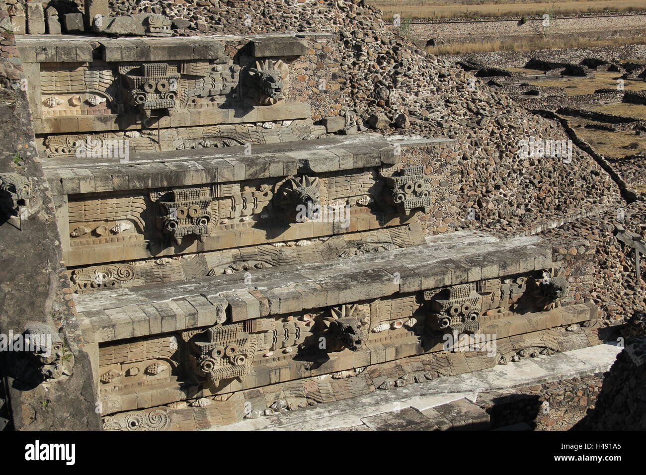Temple of Quetzalcoatl,Teotihuacan. Stock Photo