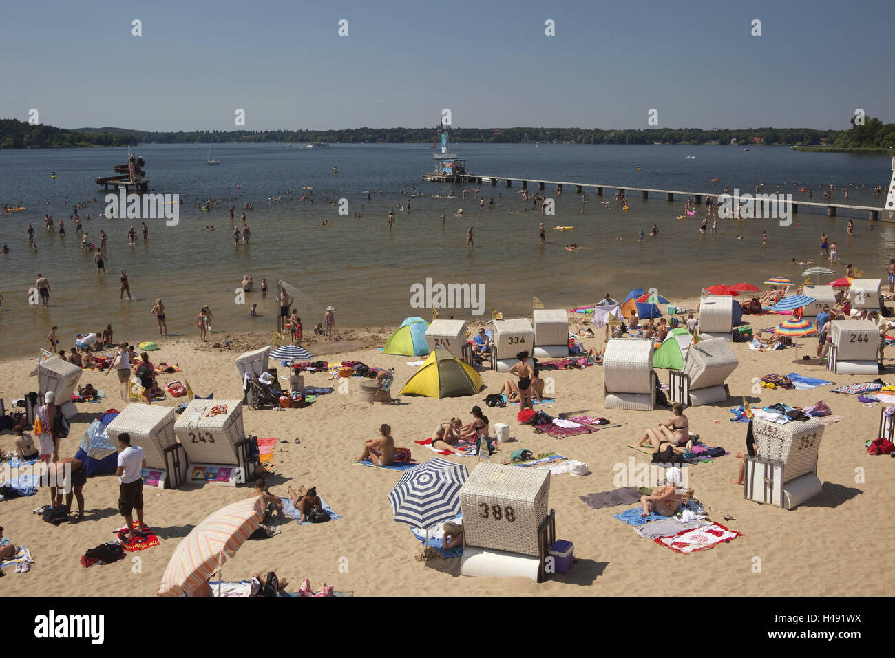 Germany, Berlin, beach swimming area, big Wannsee, town, scenery ...