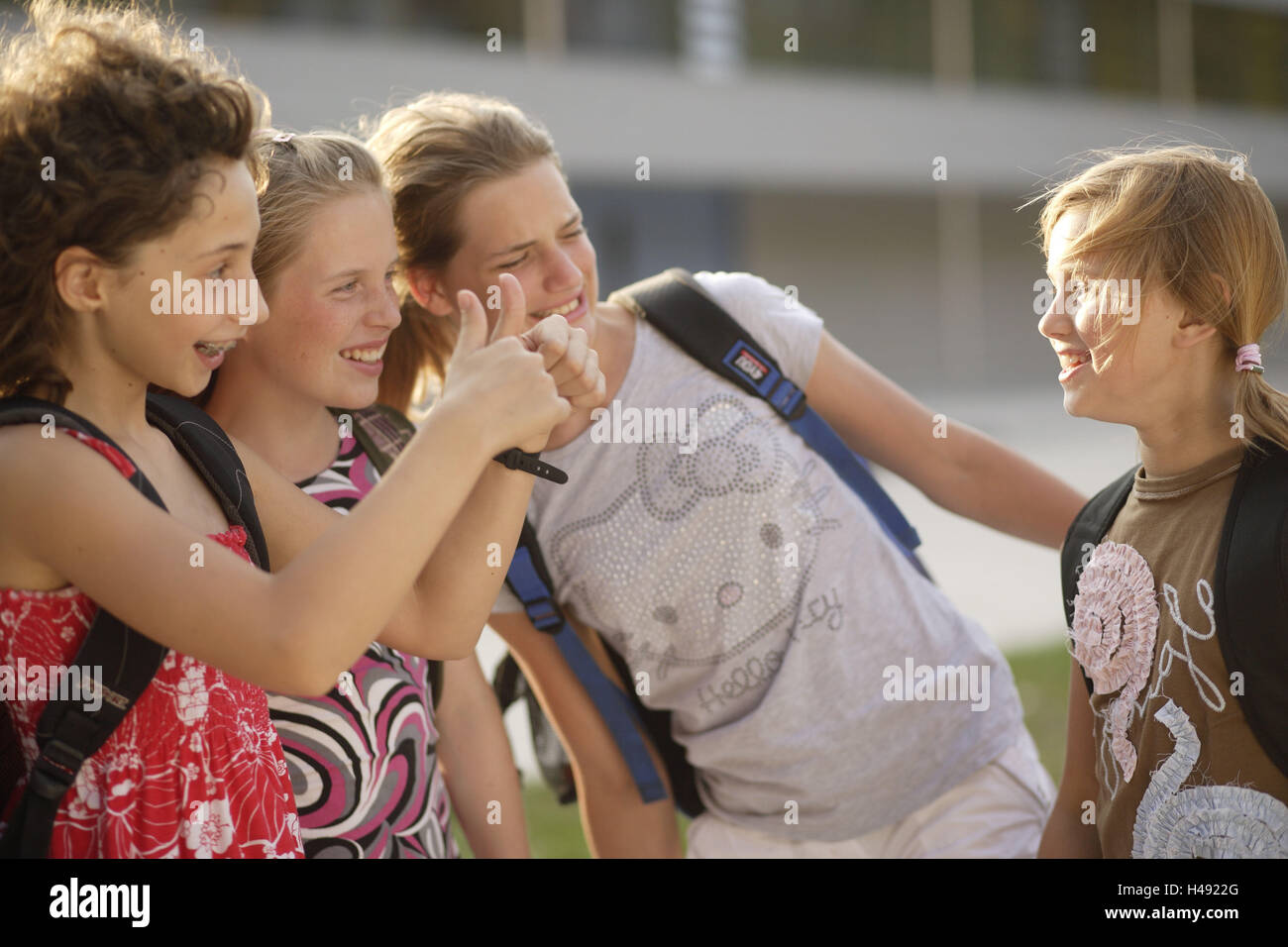 Girls, group, break court, laugh, fun, Stock Photo