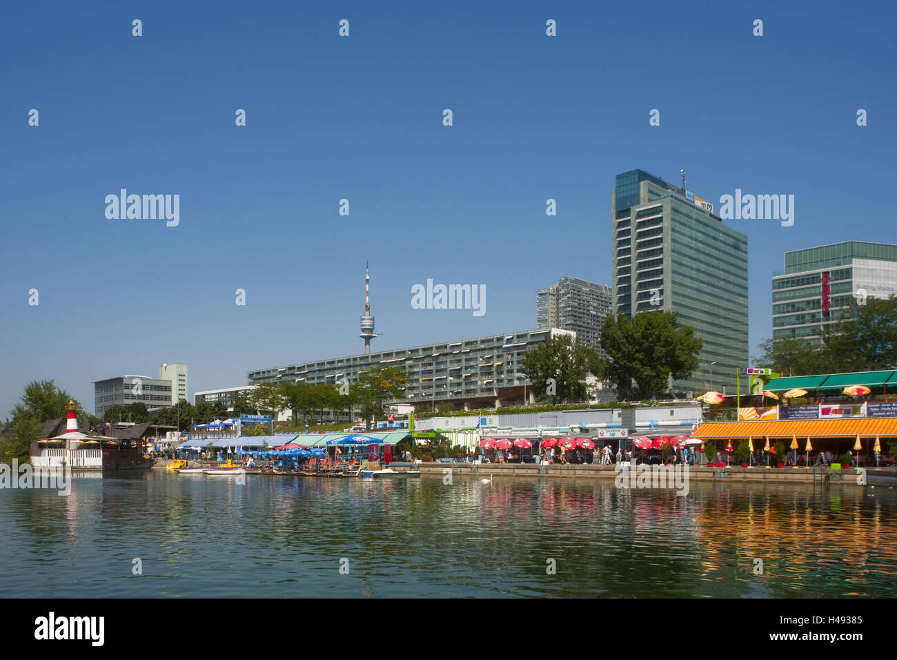 Austria, Vienna, view over the Danube and Copa Kagrana on UN city, the Danube city, Stock Photo