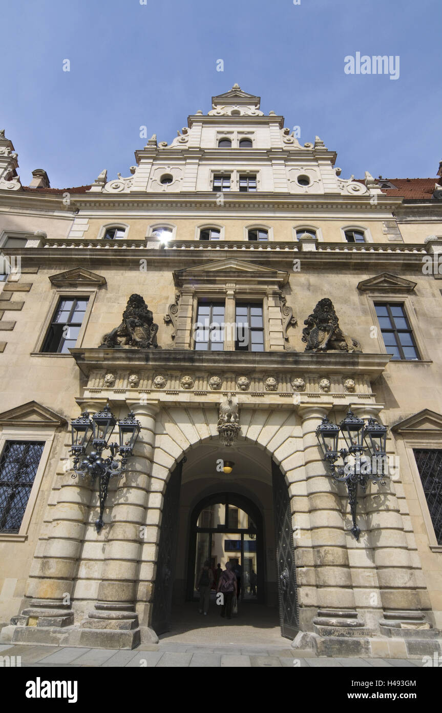 Schlossstrasse, residence lock, portal to the small lock court, Dresden, Saxon, Germany, Stock Photo