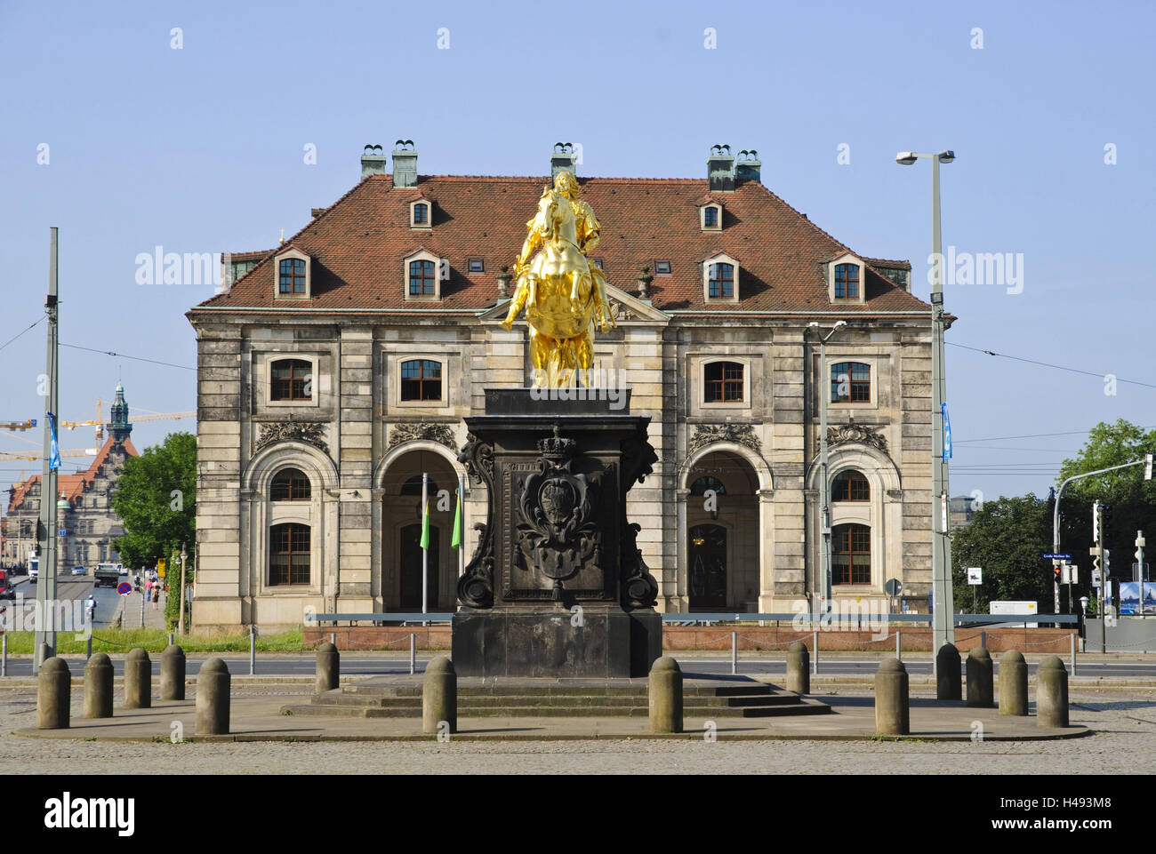 Goldener Reiter equestrian statue, Blockhaus, Neustadt, Dresden, Saxony, Germany, Stock Photo