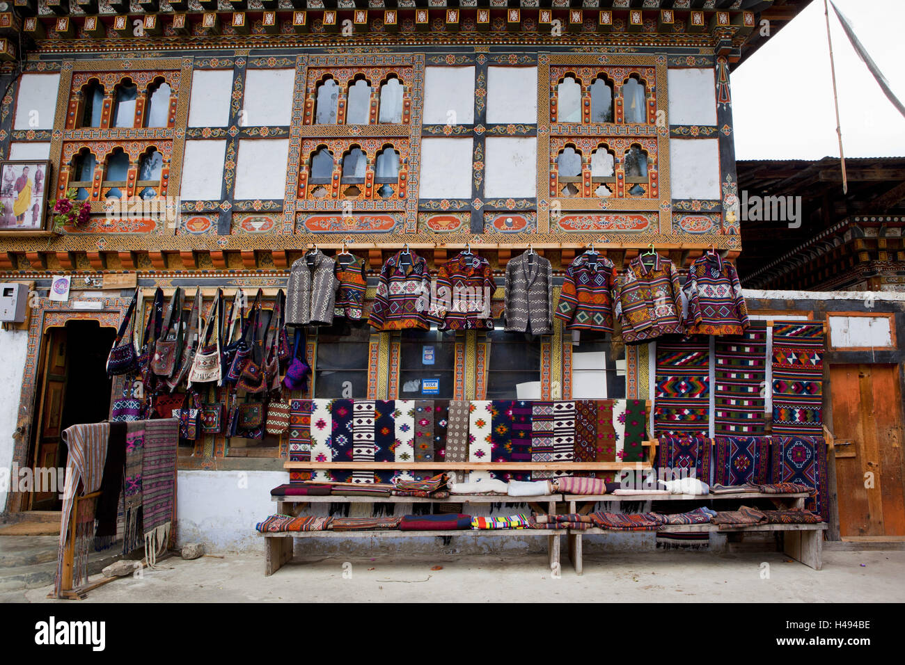 Kingdom of Bhutan, textile shop, textiles, traditional, Stock Photo