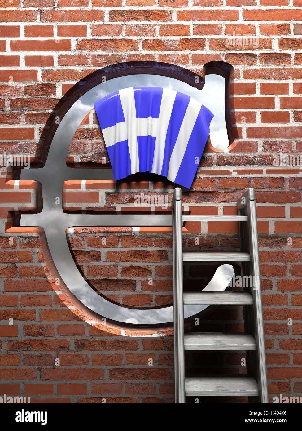 Computer graphics, brick wall, eurocharacter, Greek flag, euroicon