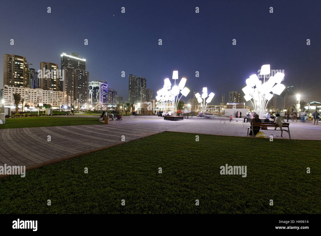 Light installations, Sharjah Light Festival, Al Majaz Park, Corniche Street, Emirate of Sharjah, United Arab Emirates, Arabian Peninsula, the Middle East, Asia, Stock Photo