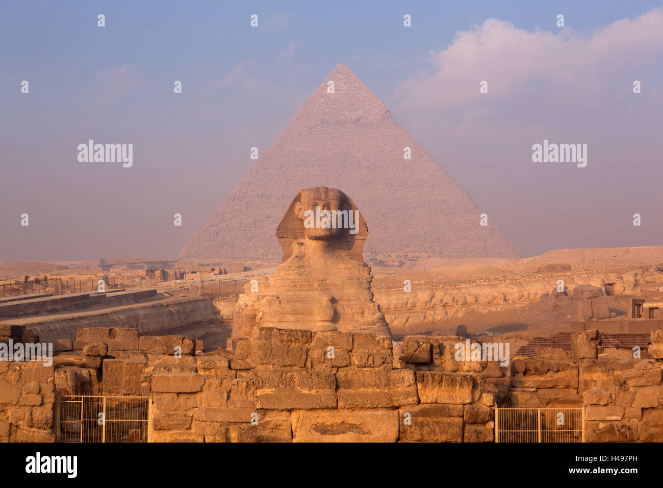 Egypt, Cairo, sphinx, Chephren pyramid, Stock Photo