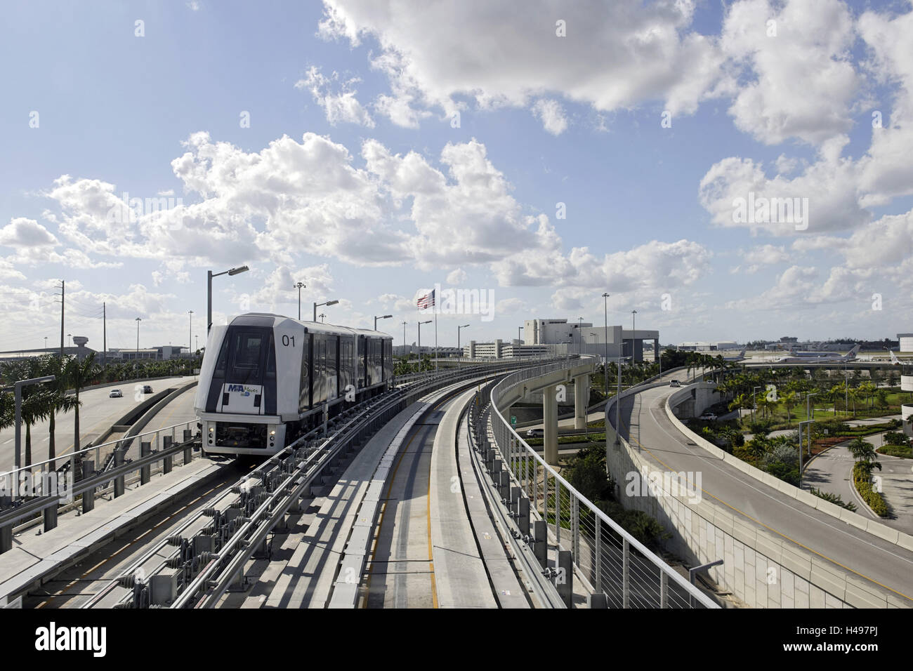Routing of 'Mia Mover', elevated railway at the airport of Miami, Miami, Florida, USA, Stock Photo