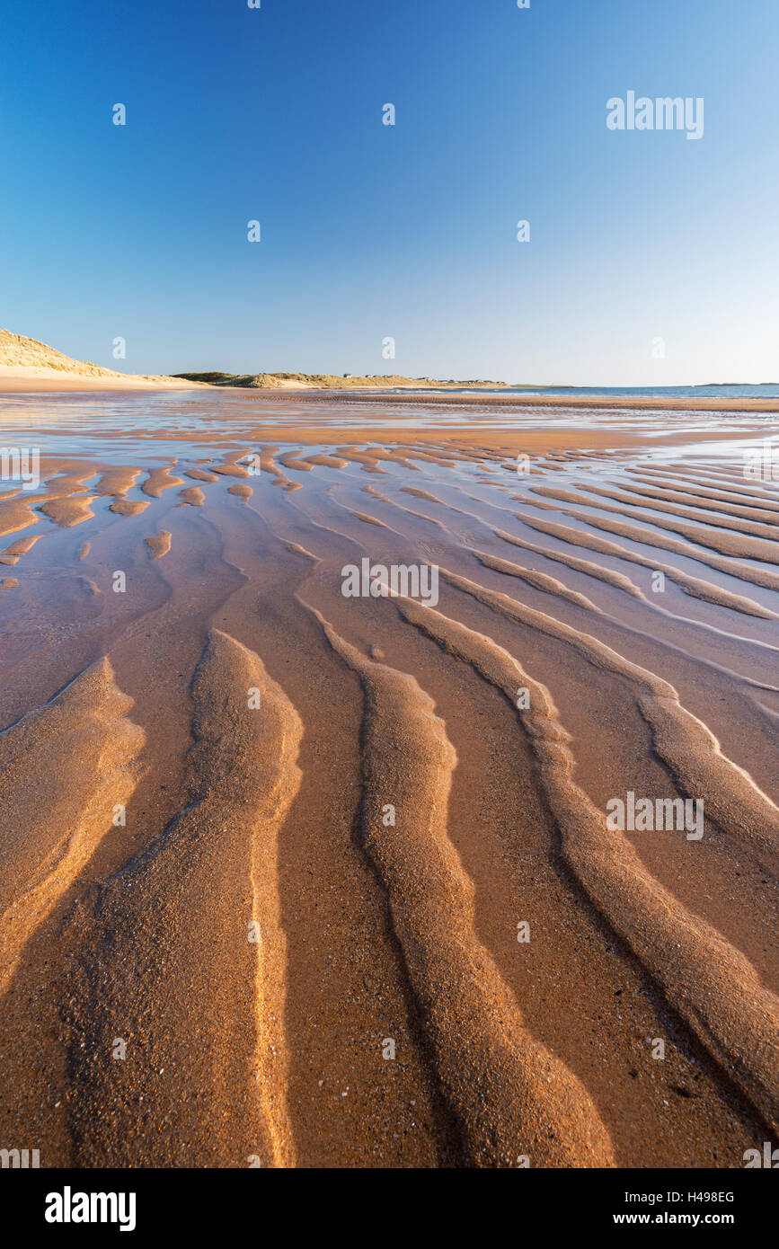 Sand patterns on Embleton Beach at low tide, Northumberland, England. Spring (May) 2013. Stock Photo