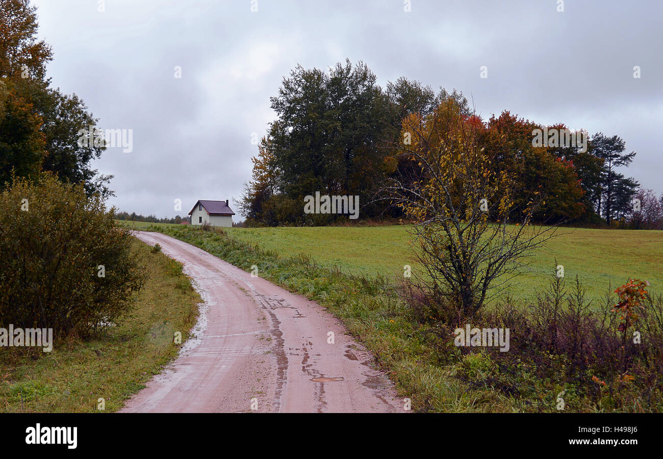 A solitary new building on a former East Prussian estate empty since the end of WorldWar II, in Gmina Dubeninki Stock Photo