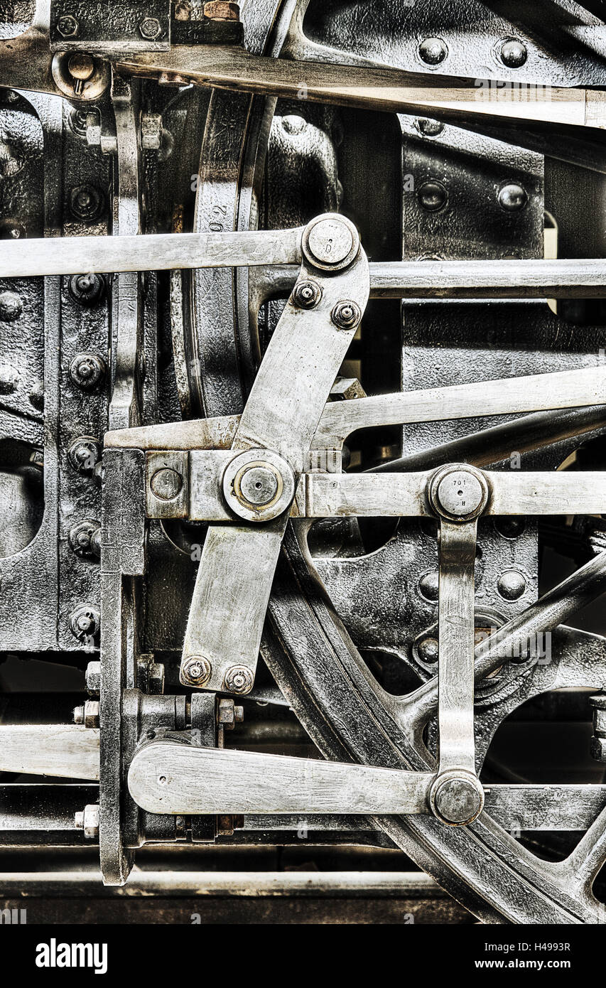 old steam locomotive, wheel, bars, alienated, digital filter, Stock Photo