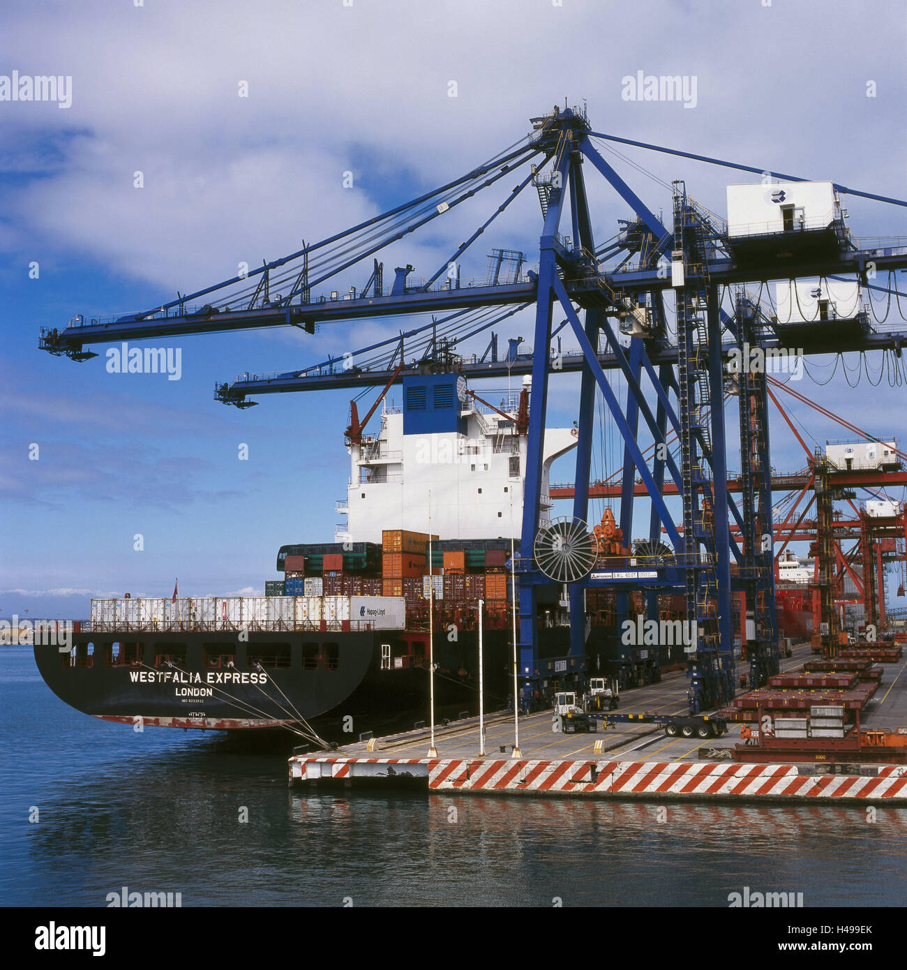 Mexico, Veracruz, container port, freighter, costs crane, town, port, harbour, cargo harbour, freighter, ship, crane, load, charge, container, economy, trade, logistics, outside, Stock Photo