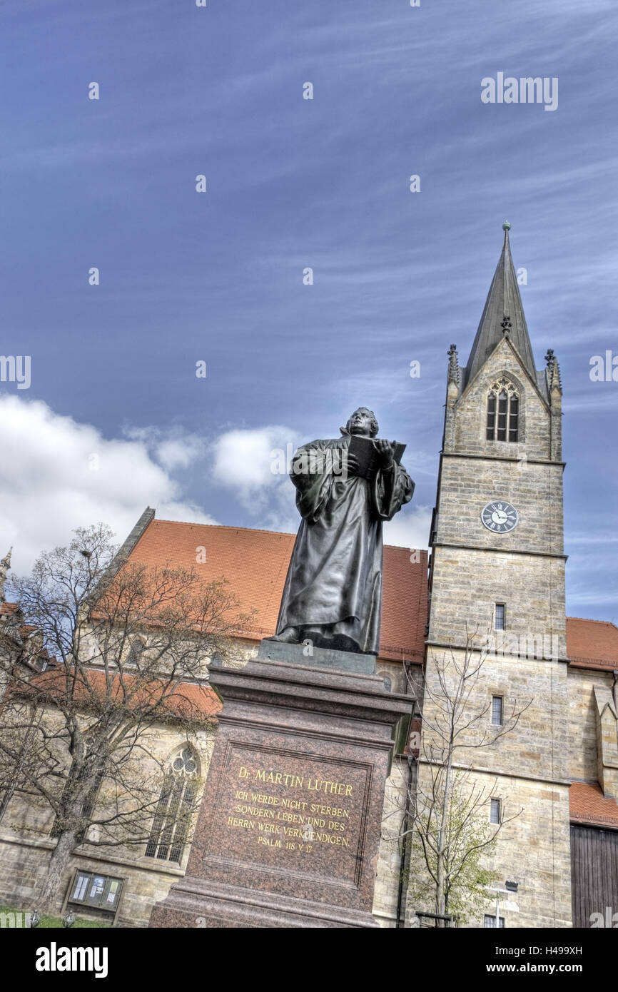 Germany, Thuringia, Erfurt, church, Luther Denkmal, heaven, Stock Photo