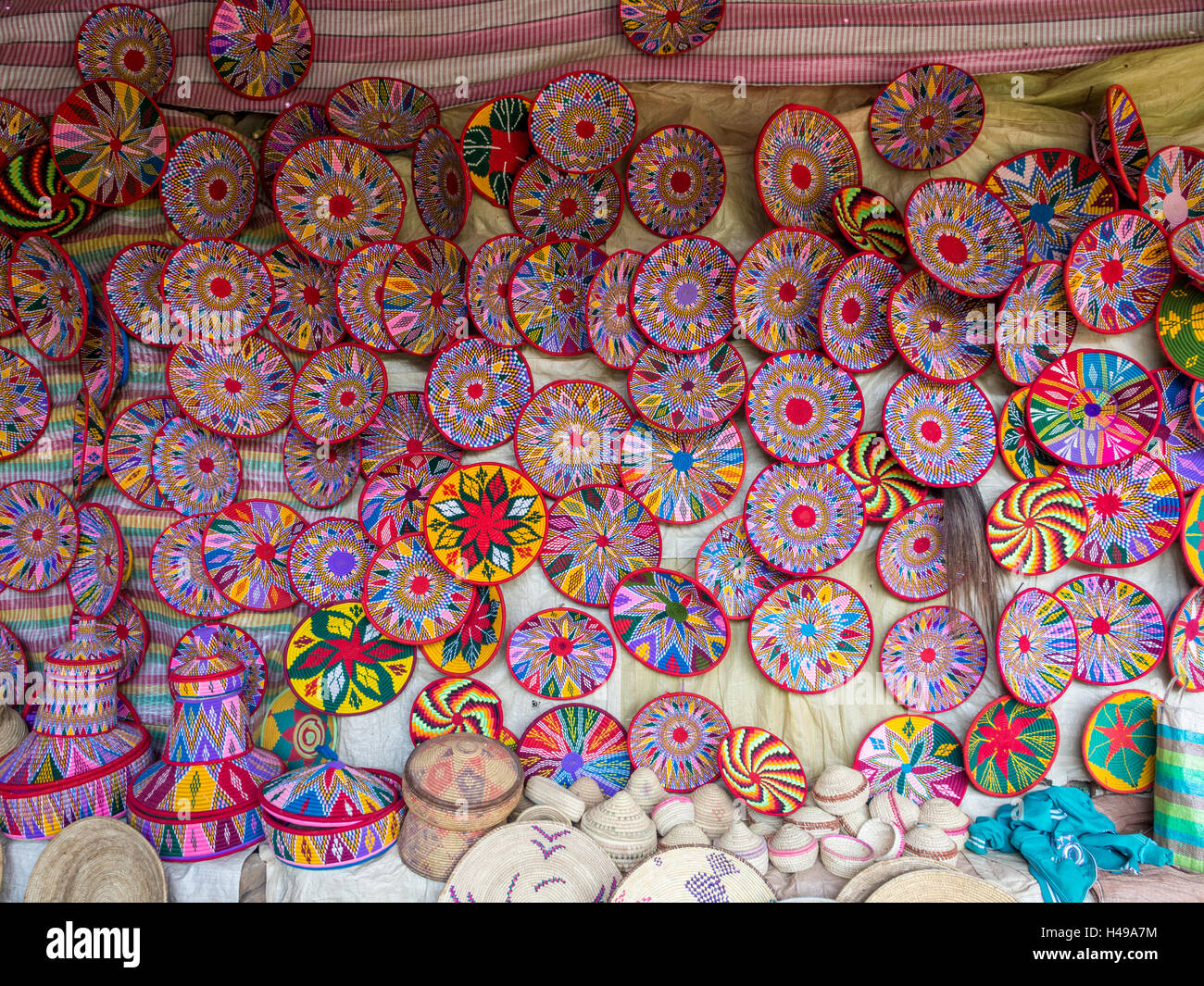 Traditional Ethiopian handmade Habesha baskets sold in Axum, Ethiopia