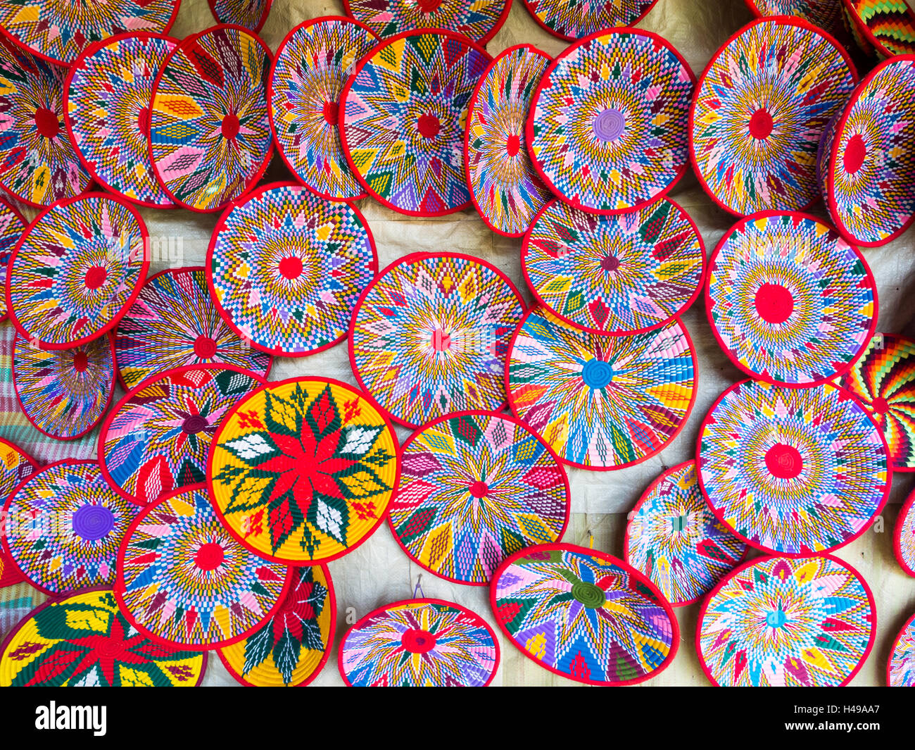 Traditional Ethiopian handmade Habesha baskets sold in Axum, Ethiopia. Stock Photo