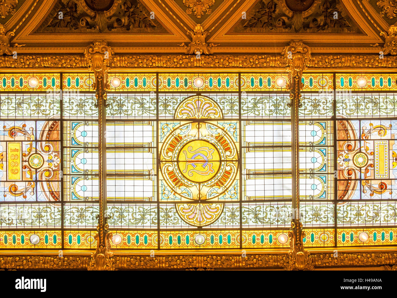 A beautiful glass ceiling inside Monte Carlo casino, Monaco Stock Photo