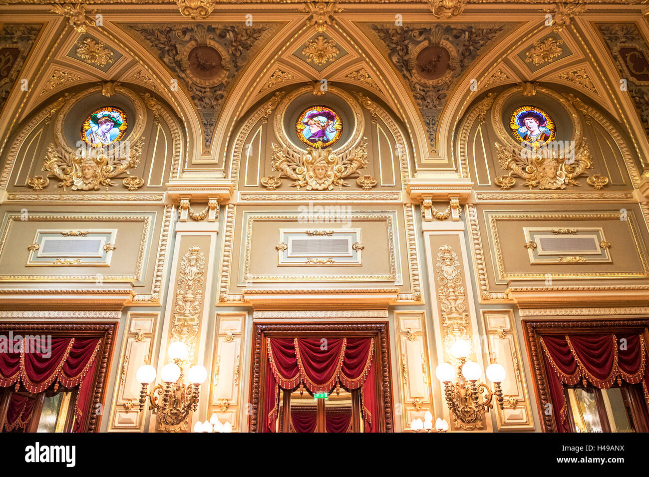 The opulent decor inside Monte Carlo casino, Monaco. Stock Photo