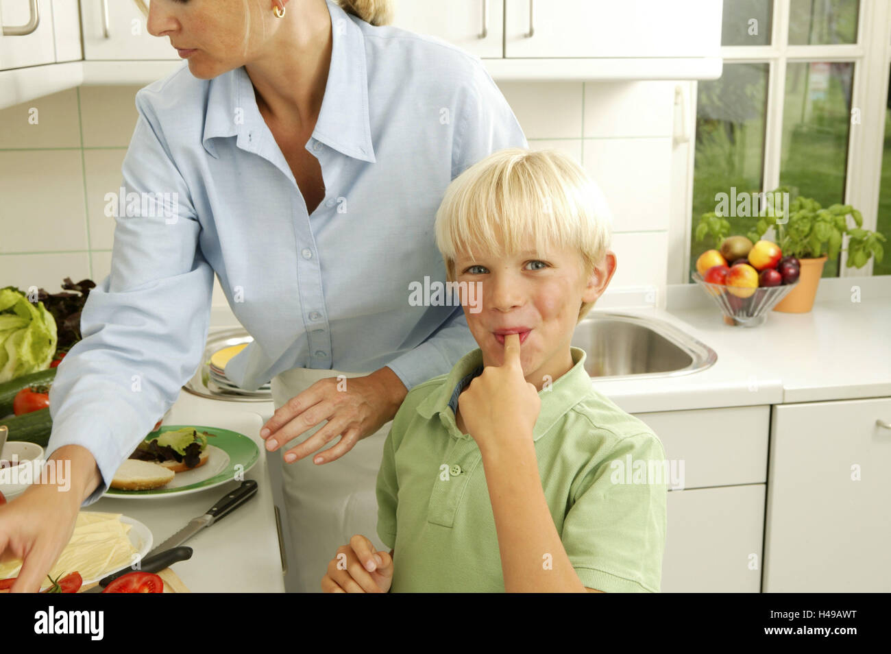 Mother, son, cuisine, focus, cooking, nibble, Stock Photo