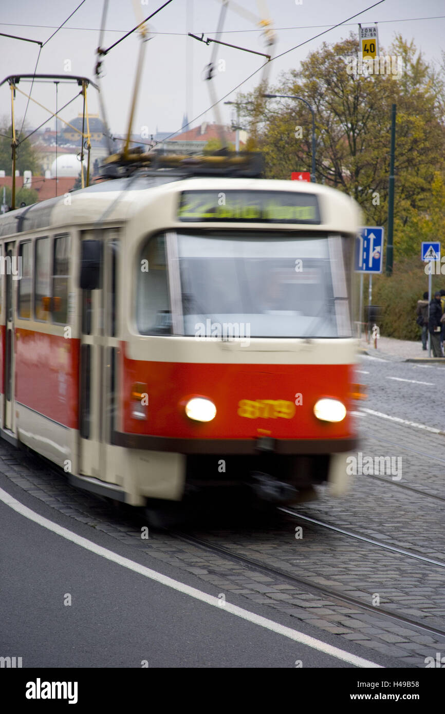 Streetcar, city, Prague, conveyance of passengers, tram, Stock Photo