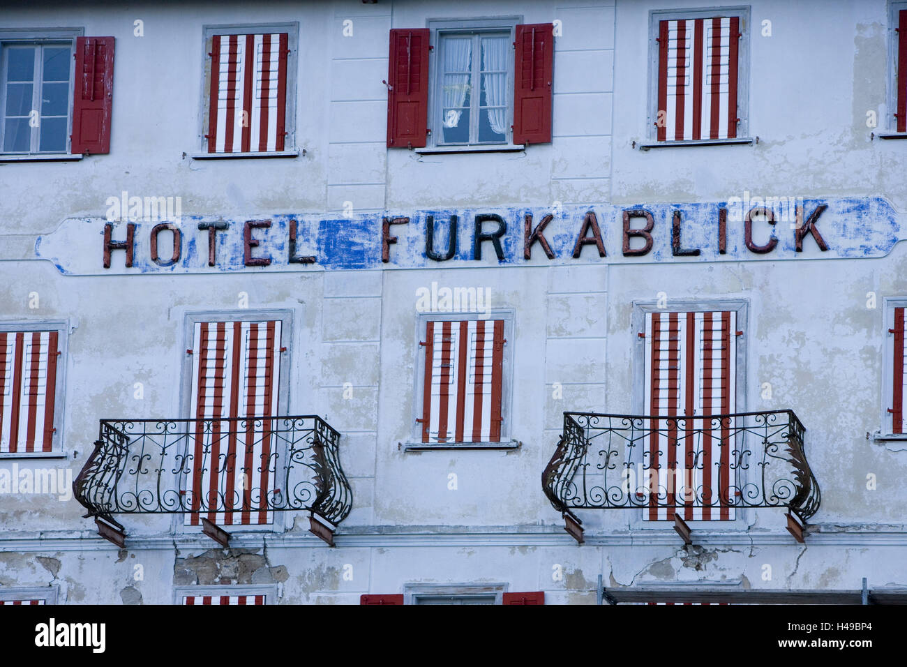 Switzerland, Furkapass, pass height, hotel Furkablick, facade, detail, Stock Photo