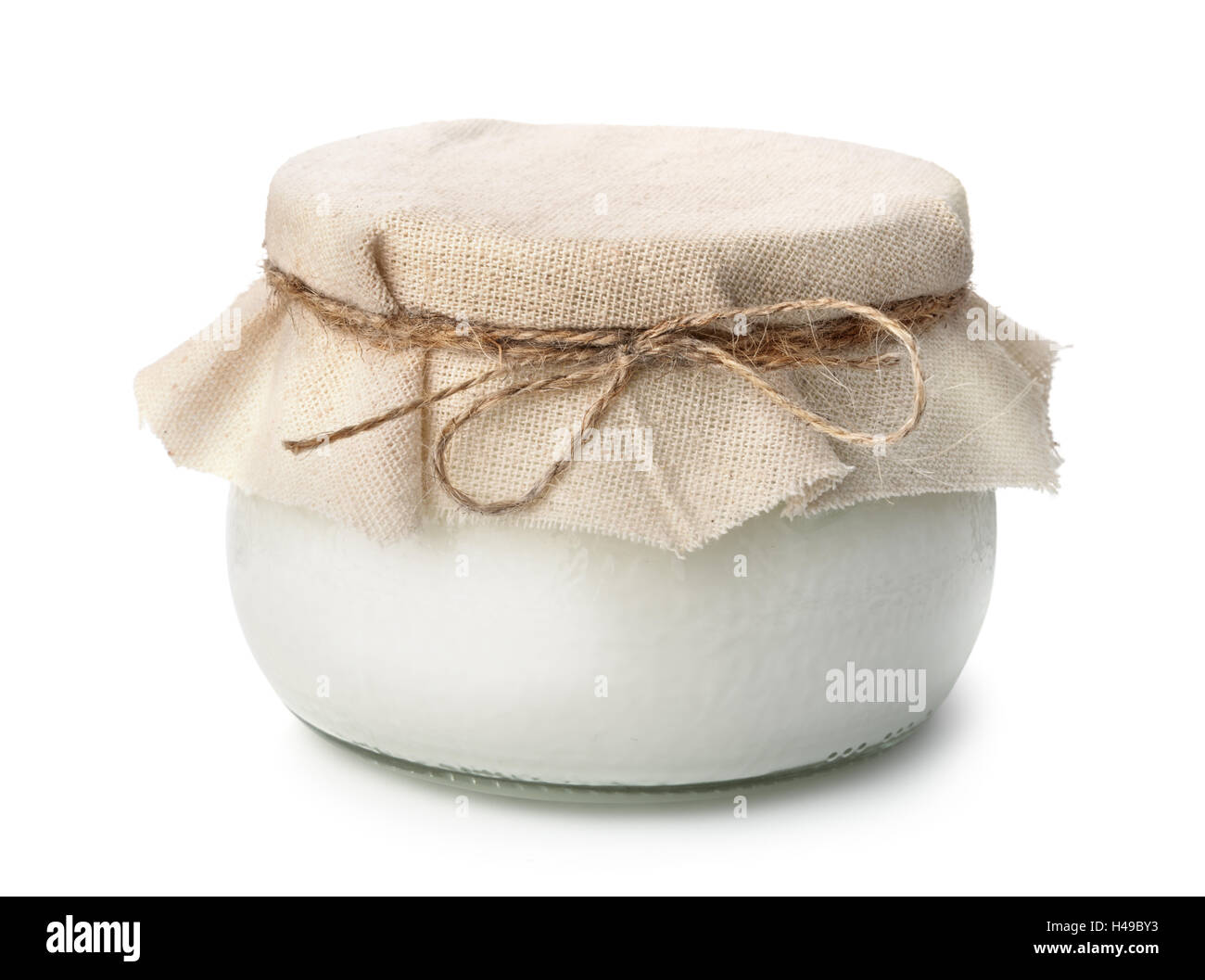Pot of homemade organic yogurt isolated on white Stock Photo