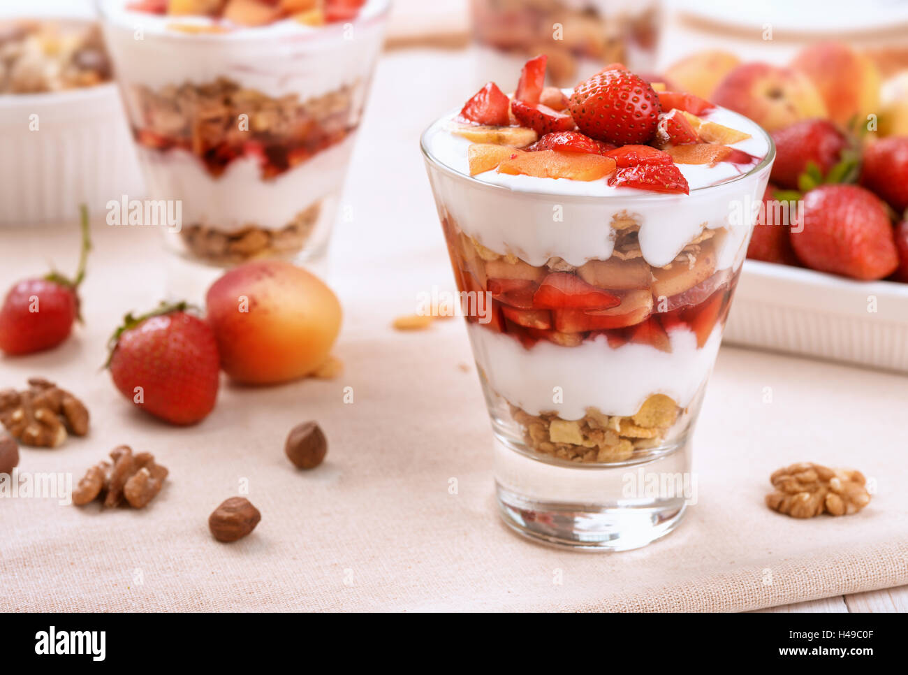 Berries and granola parfait layered dessert Stock Photo