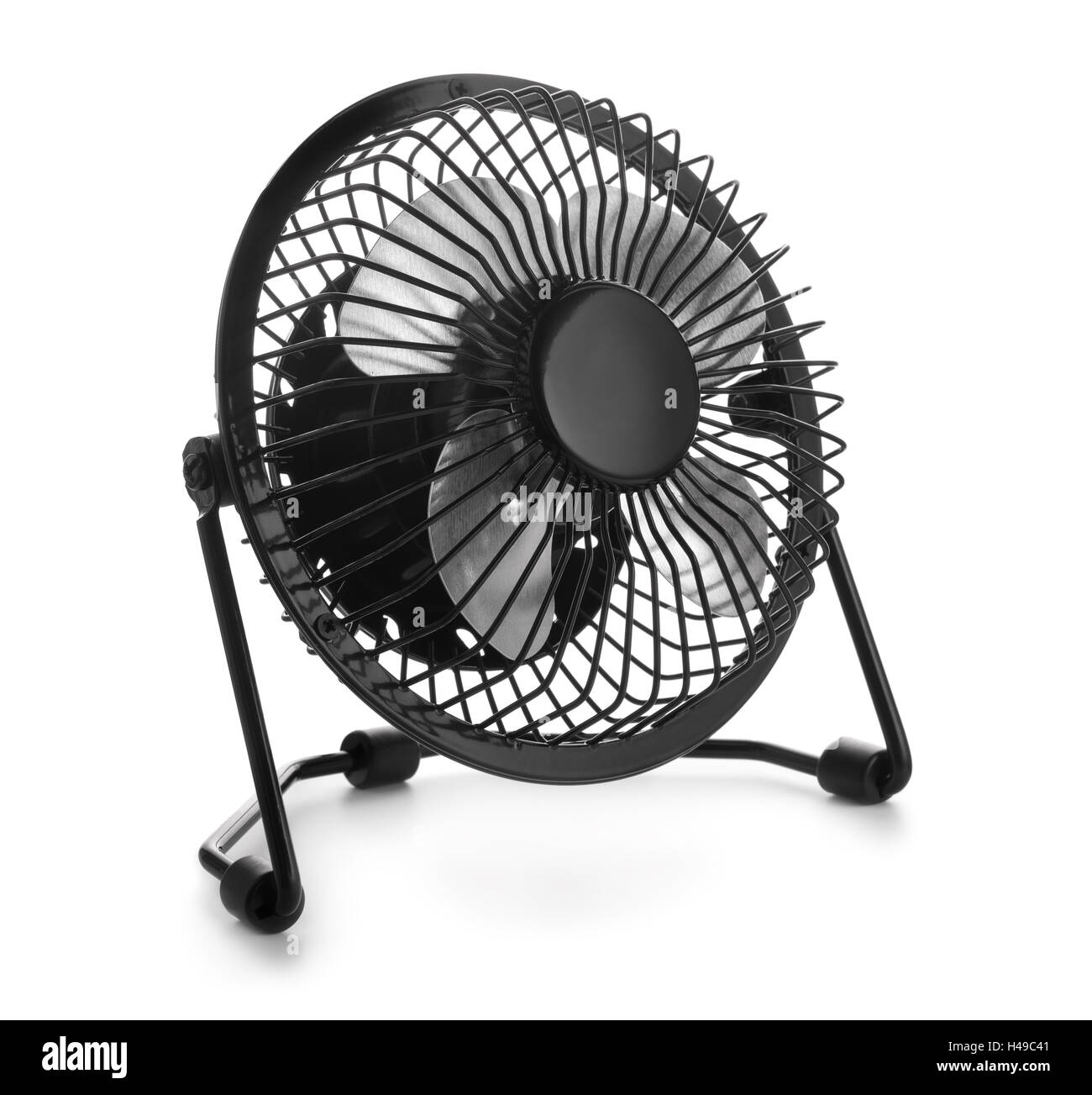 Black desktop electric fan isolated on white Stock Photo