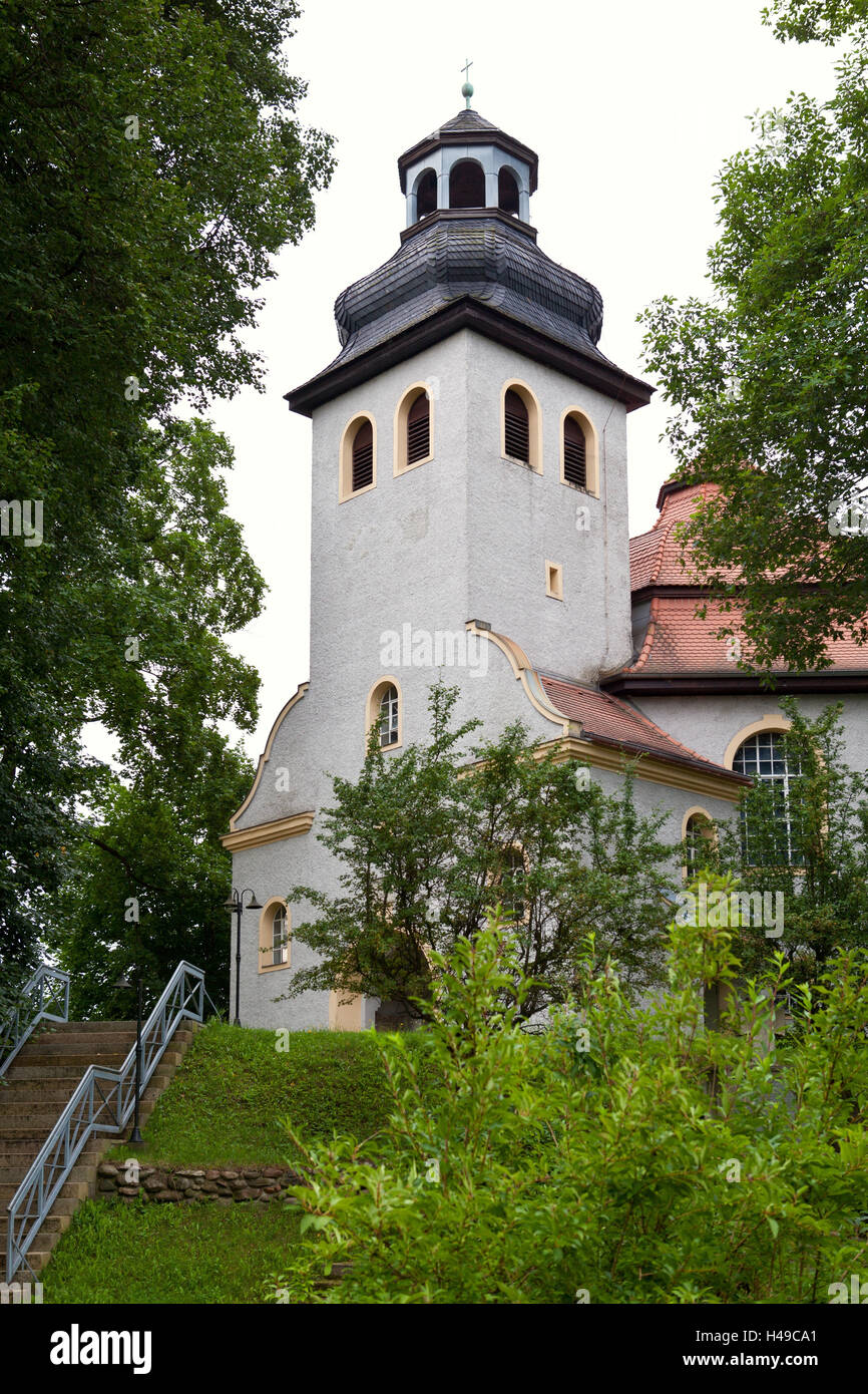 Germany, Saxony, Oder-Neisse cycle route, Podrosche, church, Stock Photo