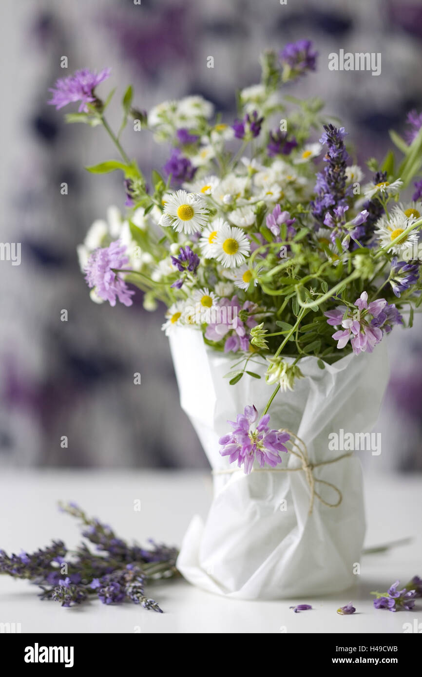 Wild flower bouquet, white-purple, Stock Photo