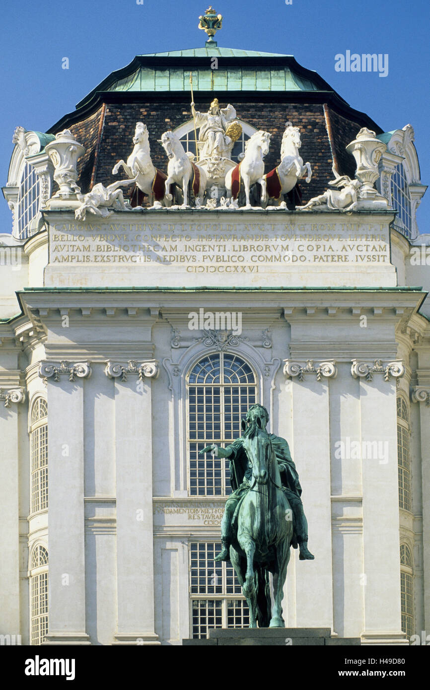 Austria, Vienna, space Josefs, bleed monument emperor Josef II in front of the national library, Stock Photo