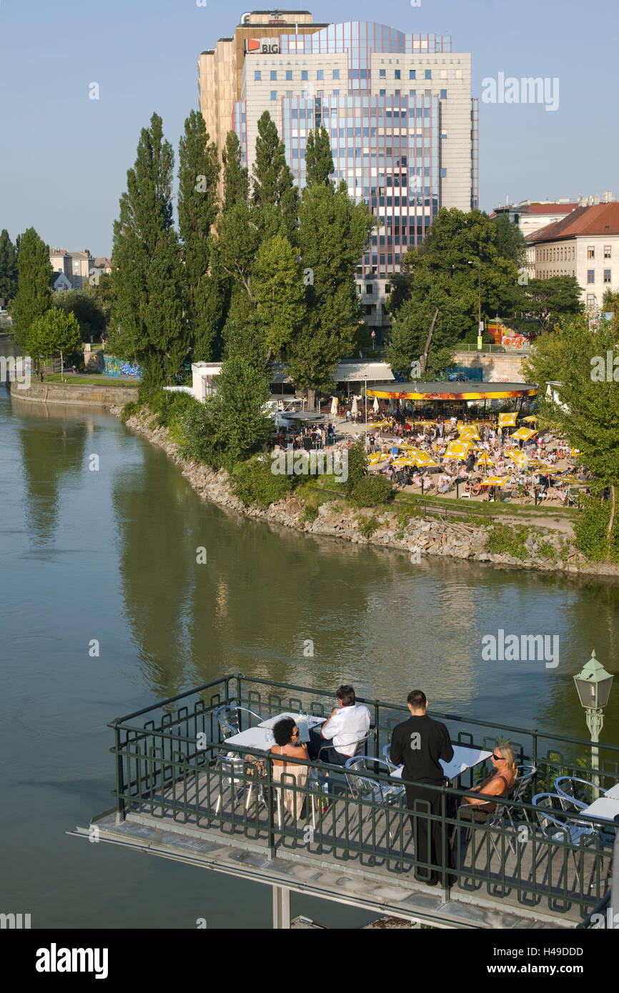 Austria, Vienna, view about the terrace the cafe bar restaurant Urania ...