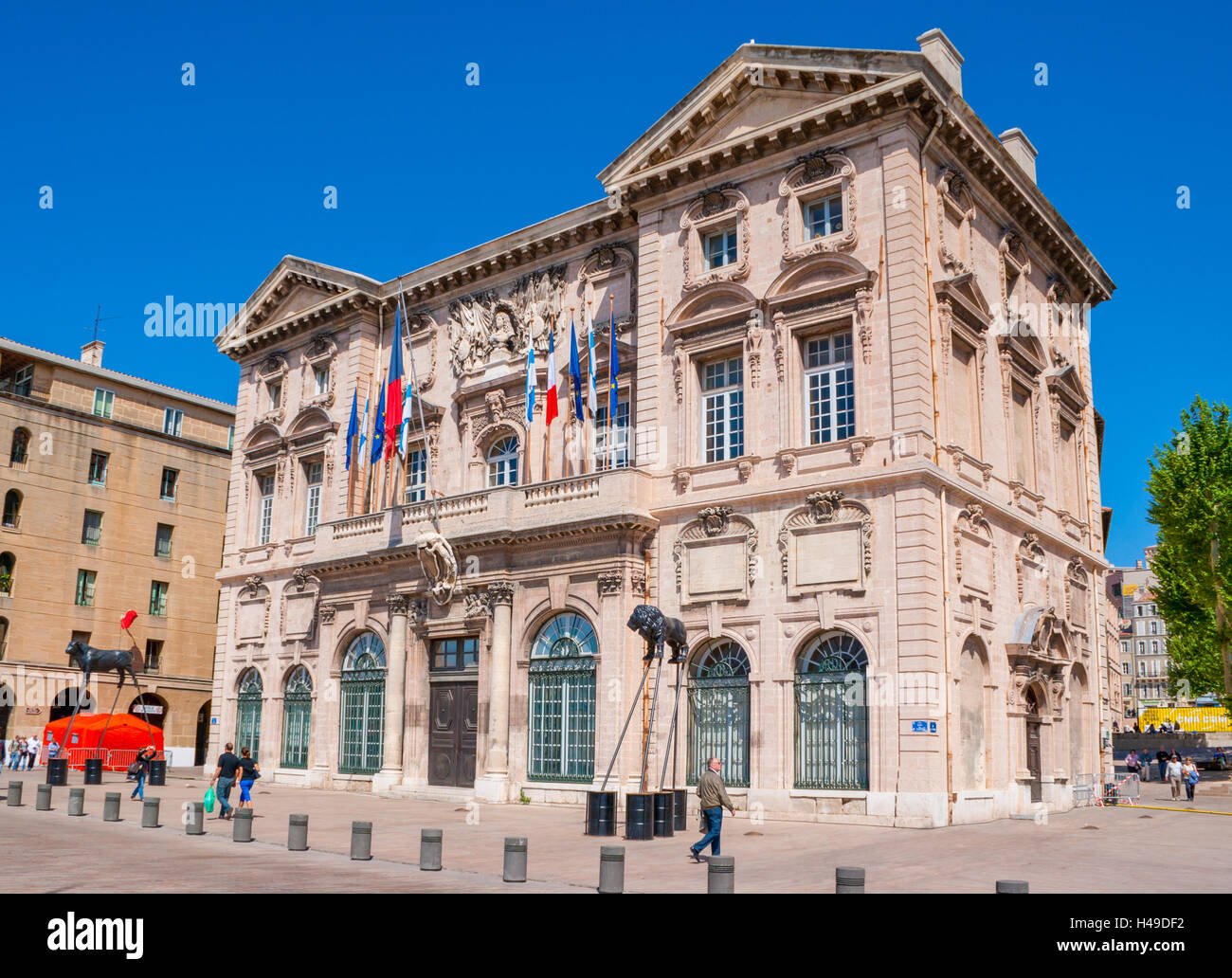 The Marseille cityhall with the modern art sculptures on the foreground Stock Photo