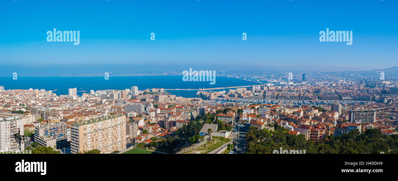 The aerial view of Marseille and the Gulf of Lion. Stock Photo