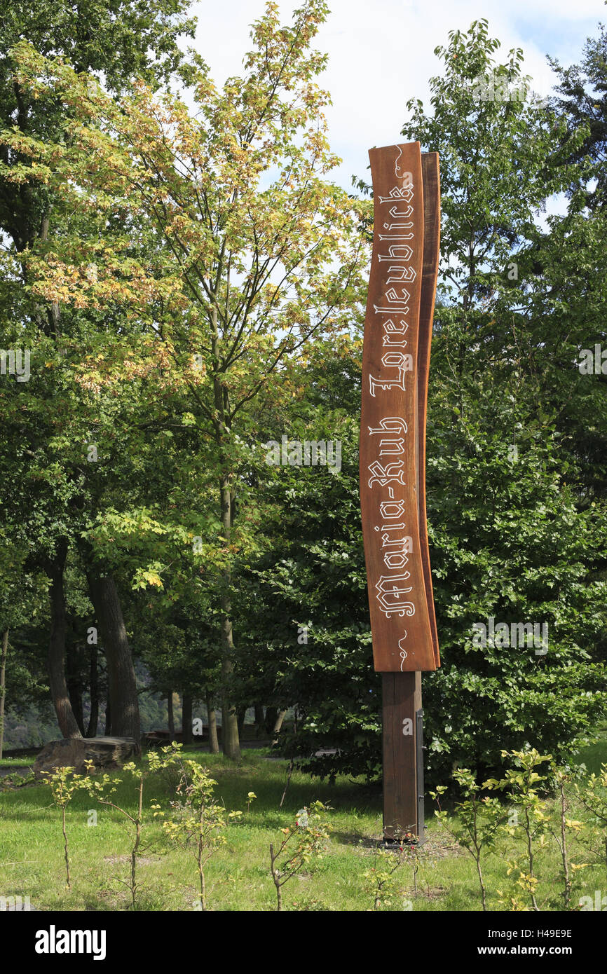 Germany, Rhineland-Palatinate, Urbar, forest, sign, Maria-Ruh, Stock Photo