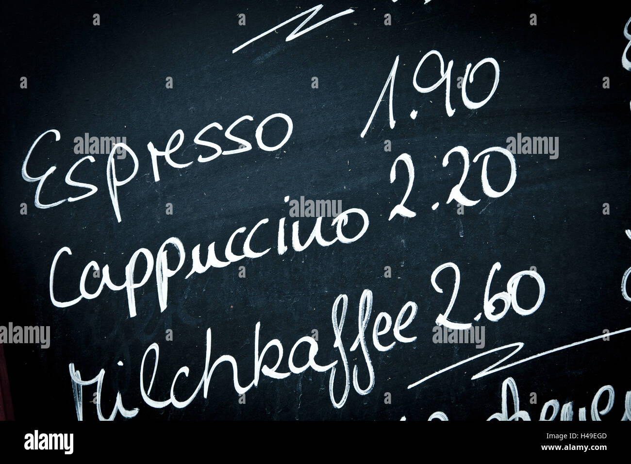 Cafe, notice board, prices, medium close-up, detail, Stock Photo
