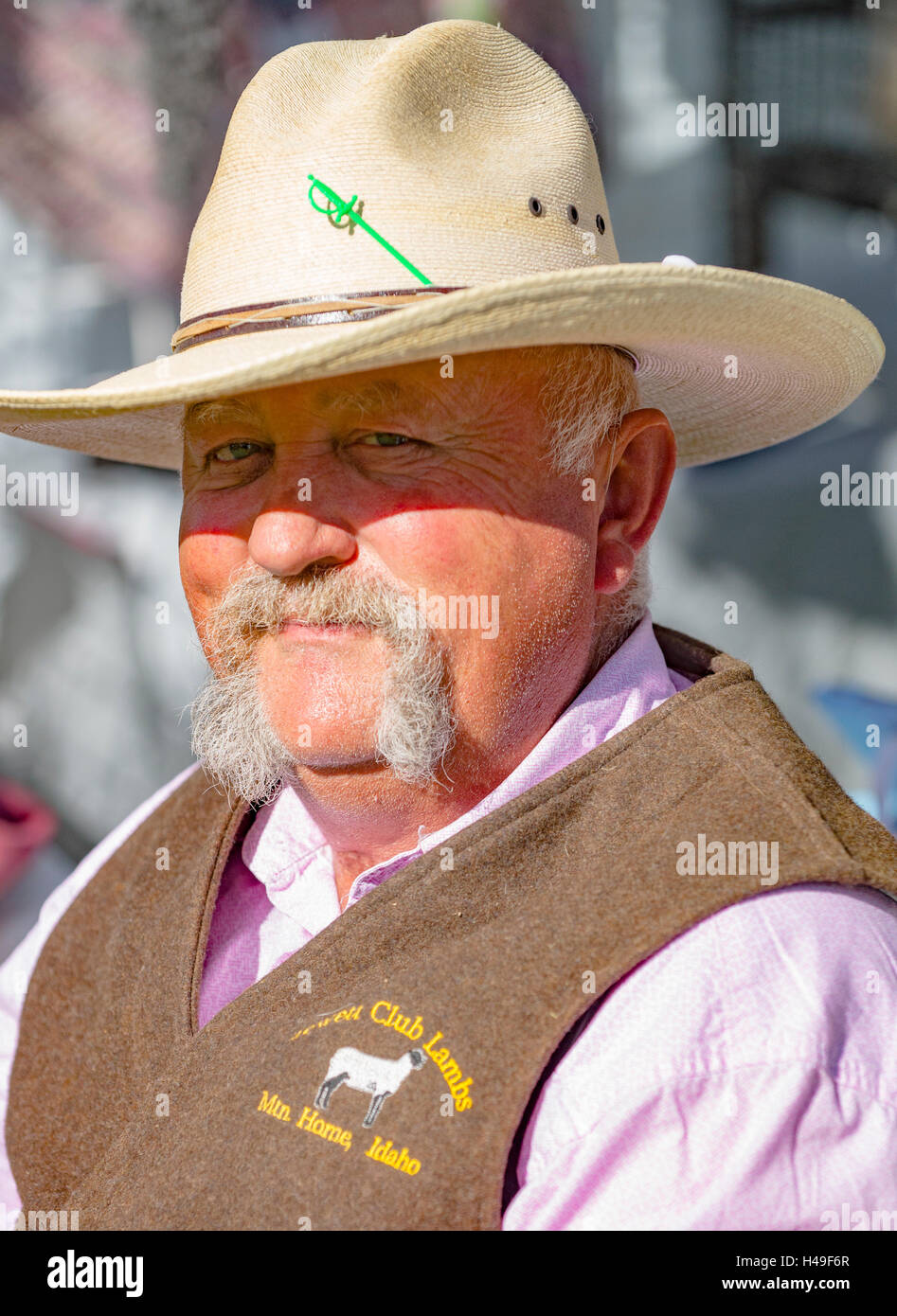 Trailng of the Sheep Festival, Sheep Rancher enjoying Folklife Fair activities, Hailey, Idaho
