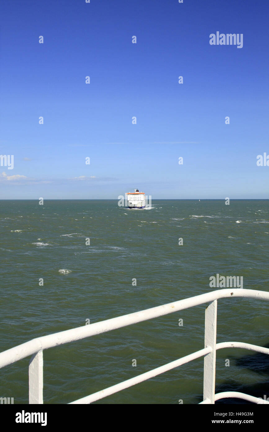 Sea, ship, rail, view, ferryboat, ocean, the North Sea, ship, ferry ...