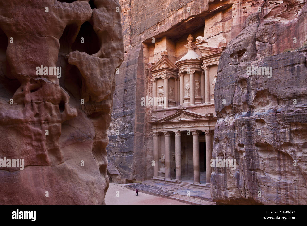 Jordan, historical archaeological city Petra, Khazne al-Firaun, treasure house of the Pharaoh, Stock Photo