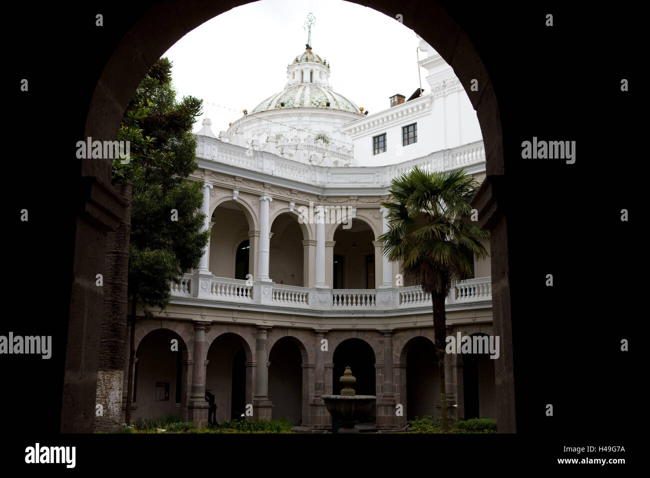 Ecuador, province Pichincha, Quito, plaza de la Independencia, presidential palace, detail, South America, town, capital, architecture, building, structure, inner courtyard, church, cathedral, steeple, place of interest, Stock Photo