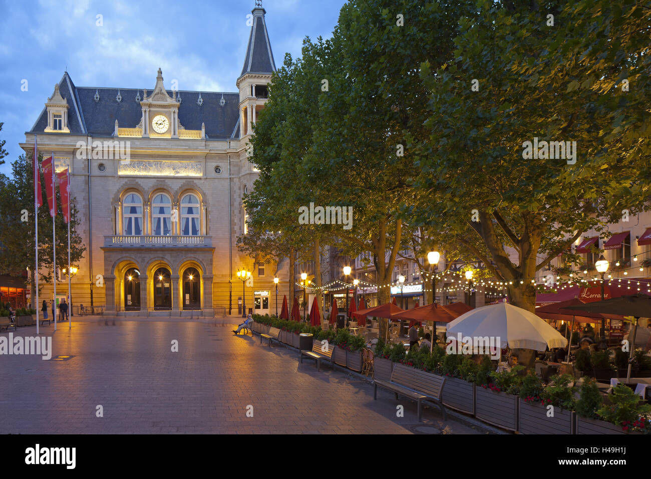 Luxembourg, capital of Luxembourg, city palais, gastronomy, dusk, Stock Photo