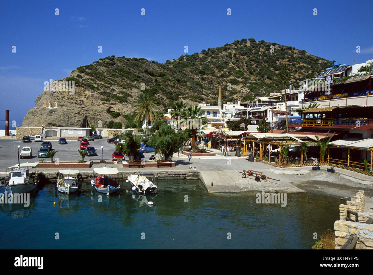 Greece, Crete, Agia Galini, harbour, restaurants, Stock Photo