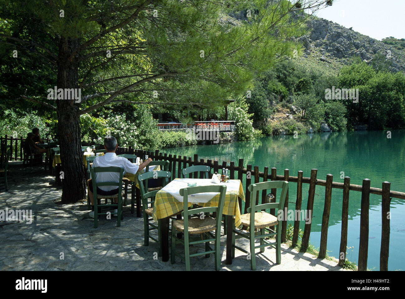 Greece, Crete, Votomos lake, tavern, terrace, guest, Stock Photo
